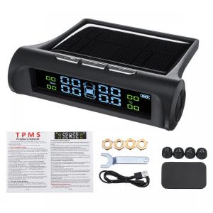 shopping אזעקה ומערכות אבטחה לרכב Wireless Solar TPMS Car Tire Pressure Monitor System + 4 External Sensors 0-5 Bar