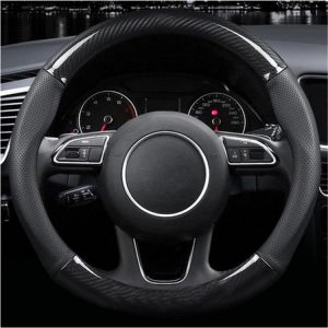 shopping אביזרי פנים לרכב 38cm Carbon Fiber Leather Stitching Car Steering Wheel Covers Anti Slip Black Universal