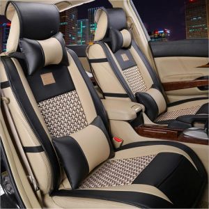 shopping אביזרי פנים לרכב 10pcs Car PU Leather Front Rear Car Seat Cushion Covers Universal for 5 Seat Car