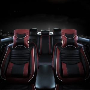 Black PU Leather Full Surround Car Seat Cover Cushion Front &amp; Rear Set Fit for 5 Seat Car