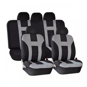 Universal Car Seat Covers Front Rear Protectors 9 Piece Set Washable Grey&amp;Black