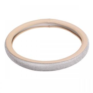 Universal 38cm Leather Car Steering Wheel Covers with Crystal Rhinestone for Women Girl Driver