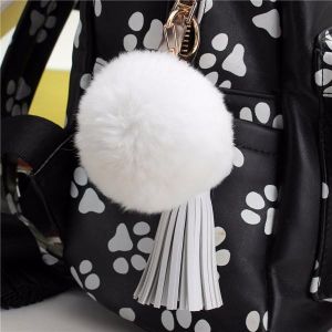 Car Keychain Handbag KeyRing Fashion Beaver Rabbit Fur Ball PomPom with Tassel