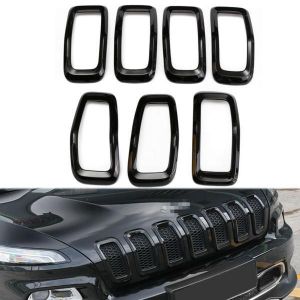 ABS Black Front Grille Decorate Trim Ring Insert Cover Kit For Jeep Cherokee 2014-2016