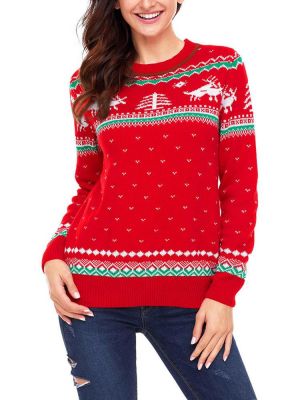 shopping חולצות וסוודרים Christmas Women Long Sleeve Printed O-Neck Sweater