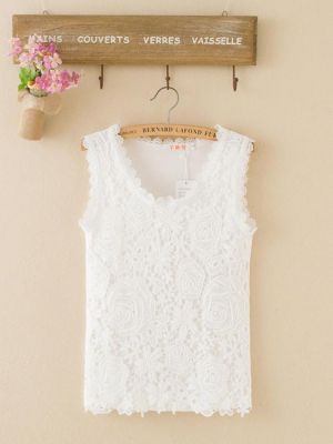 shopping חולצות וסוודרים Elegant Women Floral Crochet Lace Sleeveless Tank Tops