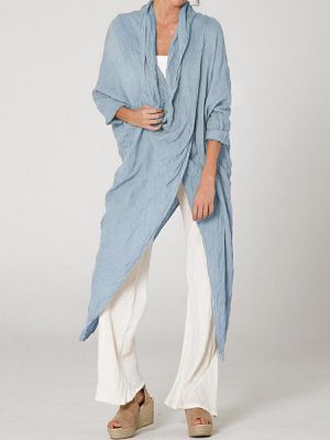 Women 3/4 Sleeve V Neck High Split Irregular Hem Casual Shirt Blouse