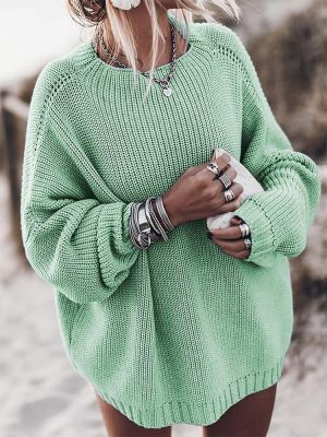 Solid Color Long Sleeve O-neck Oversized Women Causal Sweaters