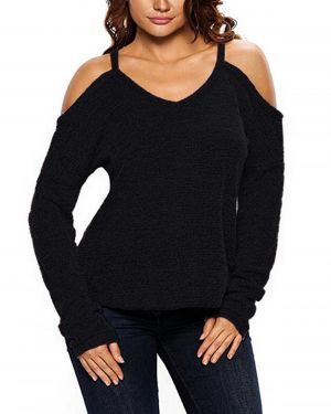 Women V Neck Pullover Cold Shoulder Long Sleeve Sweaters For Women