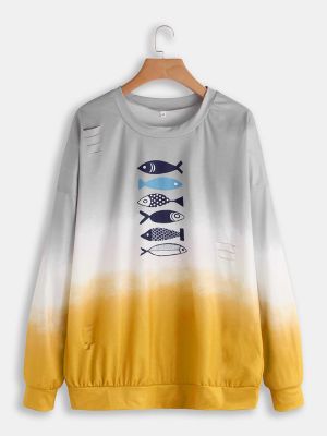 Fish Cartoon Print O-neck Long Sleeve Sweatshirt