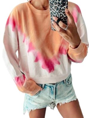 Gradient Crew Neck Long Sleeve Sweatshirt For Women