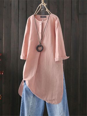 Vintage 3/4 Sleeve High Split Cotton Button Blouse