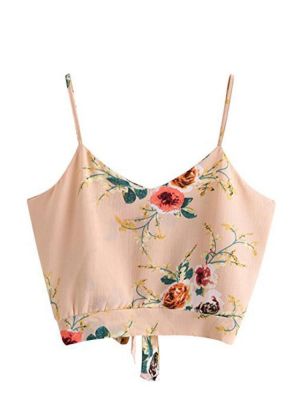 Striped Floral Printed Spaghetti Strap Tank Tops