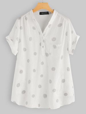 Polka Dot Short Sleeve Irregular Blouse For Women
