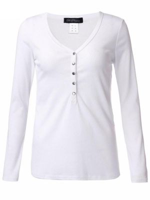 Women V --Neck Long Sleeve Knitted Slim Buttons T-Shirt