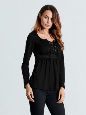 Sexy Women Low Cut V-Neck Lace Patchwork Shirts