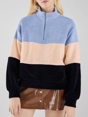 Casual Stand Collar Color Block Corduroy Sweatshirt