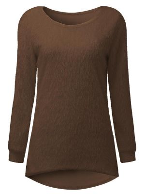 Women Winter Casual Pure Color Long Sleeve Crew Neck Tops Sweaters