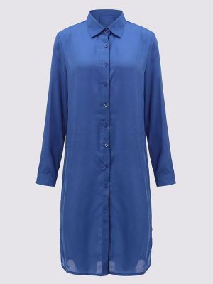 shopping חולצות וסוודרים Sexy Women Long Sleeve Split Sheer Chiffon Shirt Tunic Blouse