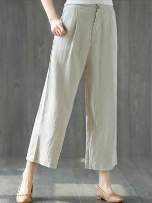 Pure Color Wide Leg Pockets Elastic Waist Casual Pants