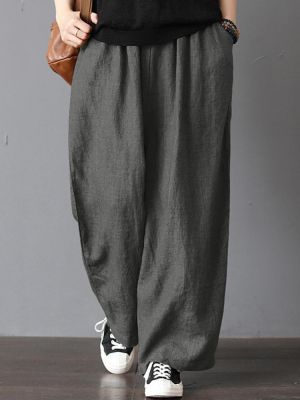 shopping מכנסיים Women High Elastic Waist Loose Solid Wide Leg Pants