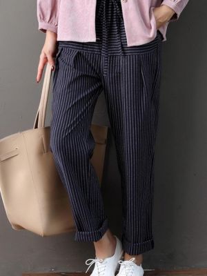 Patchwork Stripe Drawstring Waist loose Casual Pants