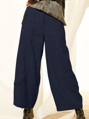 Women Solid Color Side Pocket Causal Pants
