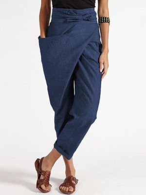 Women Zipper Casual Belt Harem Pants Irregular Loose Trousers