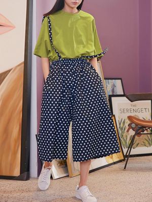 Women Casual Backless Polka Dot Print Straps Wide Leg Jumpsuit