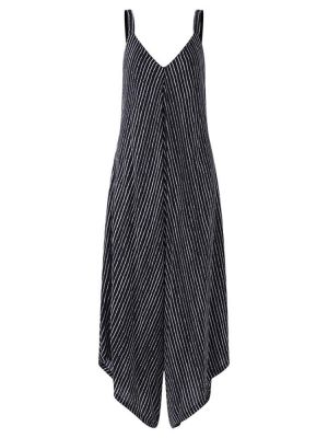 Sexy Women Spaghetti Strap V-Neck Striped Wide Leg Jumpsuit