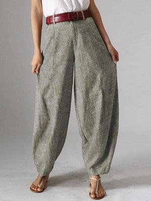 Women High Waist Button Solid Color Harem Pants with Pocket