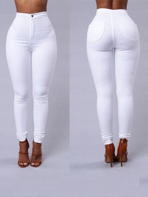 Solid Casual Skinny High Waist Long Denim Jeans