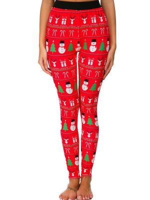 Women Slim Elastic Waist Elk Christmas Printed Leggings