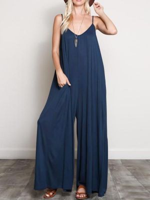 Women Spaghetti Strap Loose Overalls Wide Leg Jumpsuit