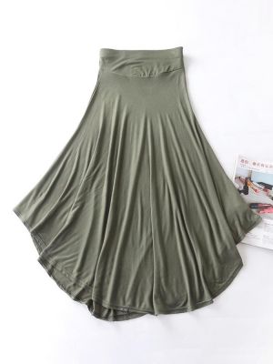 Women Solid Color Irregular Hem Elastic Waist Skirts