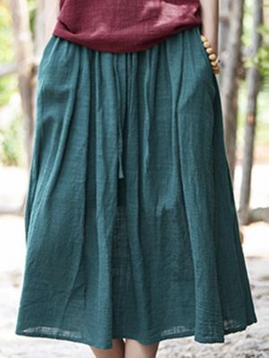 shopping חצאיות Women Casual Solid Color Cotton Linen Skirts