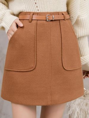 Solid Color High Waist thick Woolen Skirts