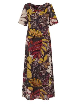 Women Short Sleeve Crew Neck Floral Cotton Vintage Maxi Dress