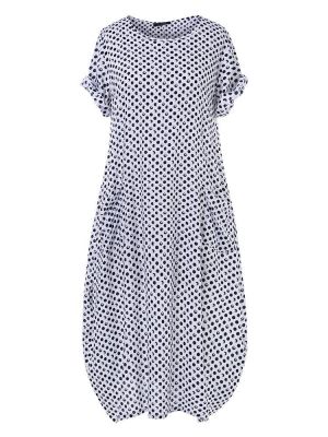 Summer Polka Dot Print Short Sleeve Plus Size Dress
