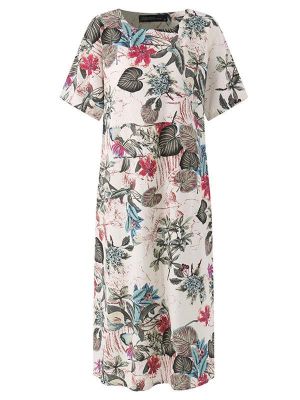 shopping שמלות Women Vintage Retro Short Sleeve Cotton Floral Maxi Dress