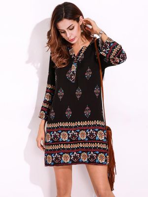Plus Size Women Floral Printed Bohemian Mini Dress
