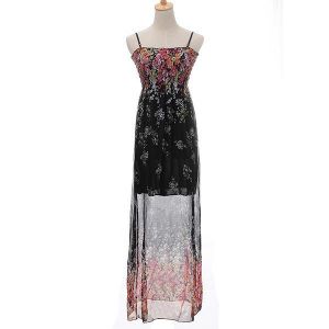 Women Straps Chiffon Long Dress Sexy Flora Maxi Dresses