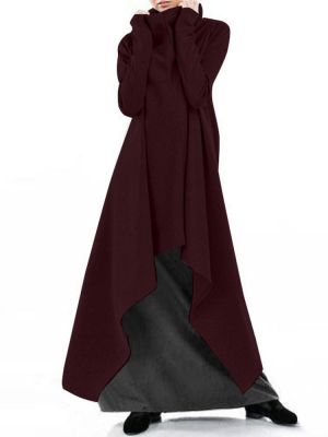 Women Turtleneck Casual Sweatshirt Casual High Low Long Dress