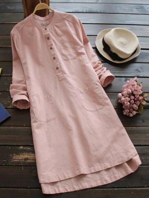 Women Vintage Buttons Shirt Dresses