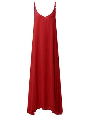 Casual Women Spaghetti Strap V-neck Solid Color Long Maxi Dress