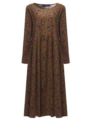Women Floral Printed Pleated Long Sleeve Maxi Dresses