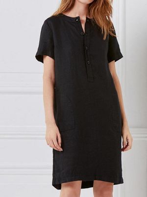 Women Loose Cotton Linen Short Sleeve Button Dress