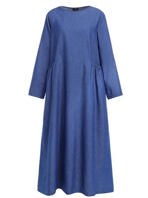 Long Sleeve O-neck Denim Causal Maxi Dress