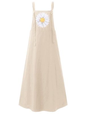 Small Daisies Print Adjustable Strap Casual Loose A-line Maxi Dress with Pockets