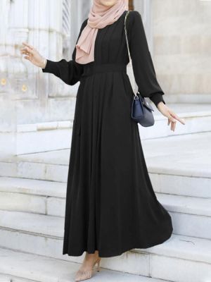 Women Solid Color Lapel Lace-up Elegant Kaftan Maxi Dress